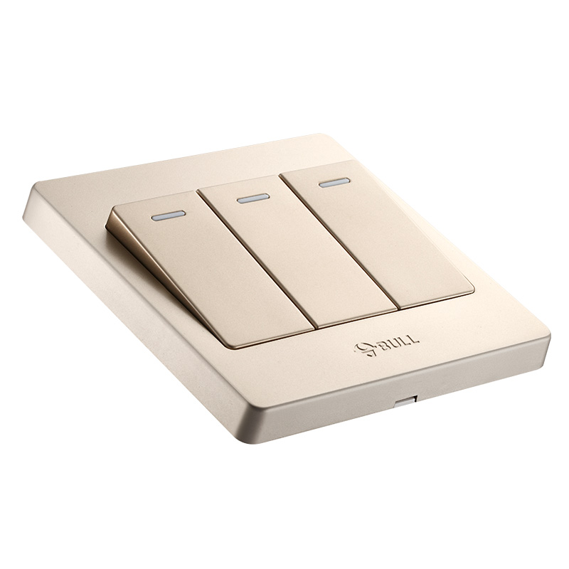 公牛(BULL) 开关插座 G07系列 三开单控开关 86型面板G07K311Y(U6) 香槟金