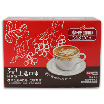 [苏宁超市]摩卡咖啡三合一随身包(上选口味)630g/盒(15G*42包)速溶咖啡