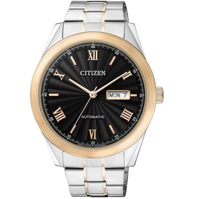 西铁城(CITIZEN)手表 自动机械双日历不锈钢间金色男款NH7514-59EB