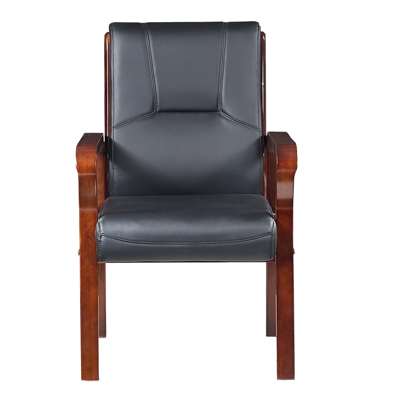 HiBoss 办公家具皮艺会议椅实木办公椅电脑椅四脚椅会客椅