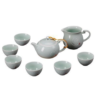 恒福(TEA MiLL) 陶瓷整套茶具套装越窑龙泉青瓷 一盖碗一海六杯