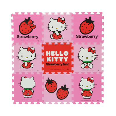 Meitoku明德卡通泡沫地垫拼图儿童爬爬垫 宝宝婴儿爬行垫拼接环保PE 草莓KT猫30*1CM(9片/包)