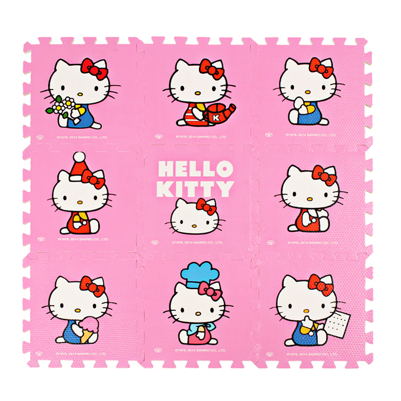 Meitoku明德环保PE卡通泡沫地垫拼图儿童爬爬垫 宝宝婴儿爬行垫拼接 1-3岁粉色KT猫30*1cm(9片/包)