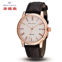 海鸥表(SEA-GULL)手表 镀玫瑰金透底自动机械表 皮表带男表D519.405