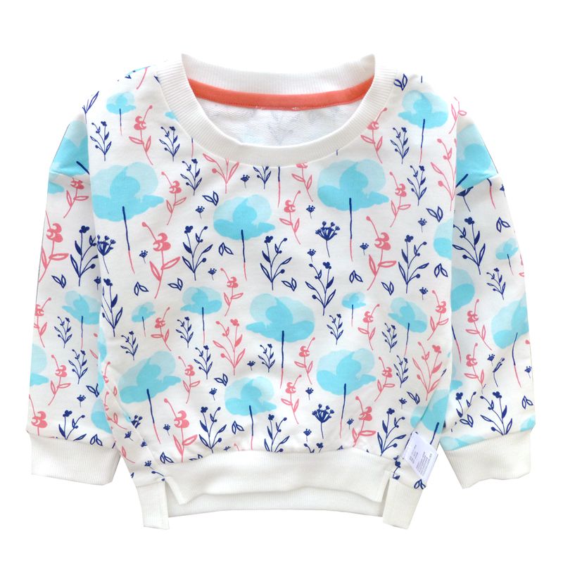 安笛贝乐秋季童装新款儿童上衣女童白色印花卫衣宝宝纯棉长袖打底衫小童圆领套头衫90-130cm