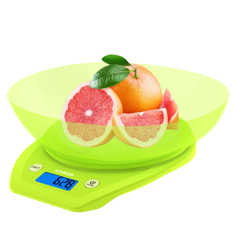 沃莱(ICOMON) 电子厨房秤KP602L(绿色) 塑料面板 烘焙秤 蛋糕秤 食物电子秤 健康秤 中药材秤 厨房秤