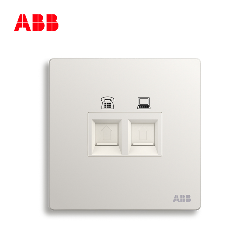 ABB开关插座无框轩致雅典白墙壁86型插座面板电话电脑插座AF323
