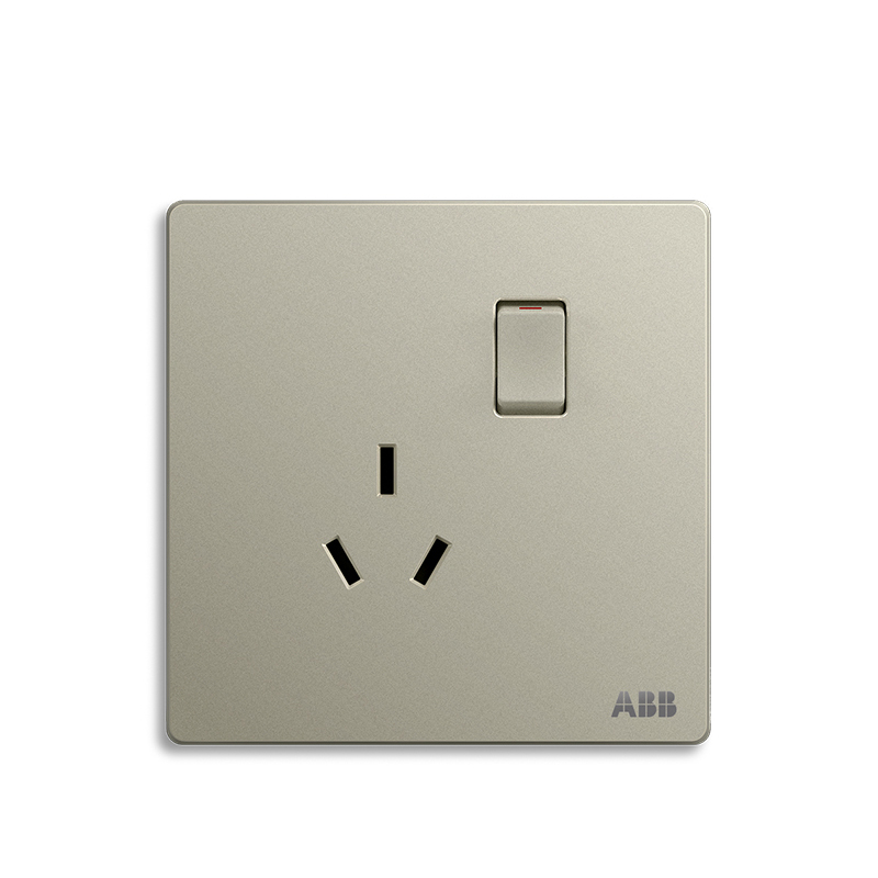 ABB开关插座 轩致无框一位中标带开关三孔插座10AAF223-CS