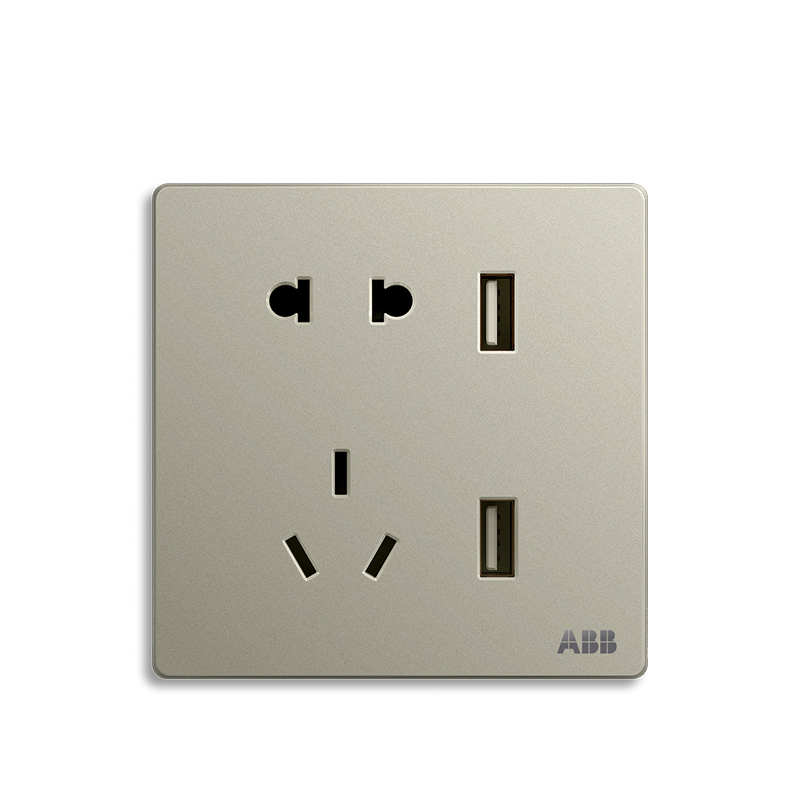 ABB开关插座 轩致无框二位带USB充电中标 二三极插座10AAF293-CS