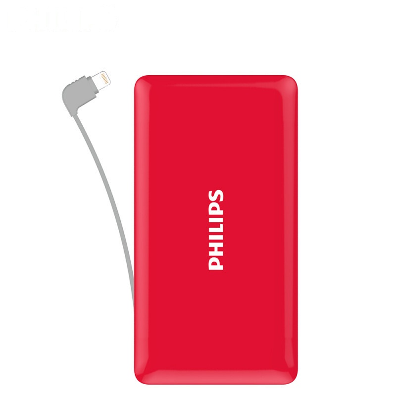 飞利浦 10000mAh 移动电源/充电宝 超薄聚合物 自带苹果线 苹果认证 小巧便携 DLP6100V红色