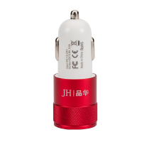 JH晶华 时尚车载充电器一分二 3A快充一拖二usb车载充电器 手机平板通用 红色