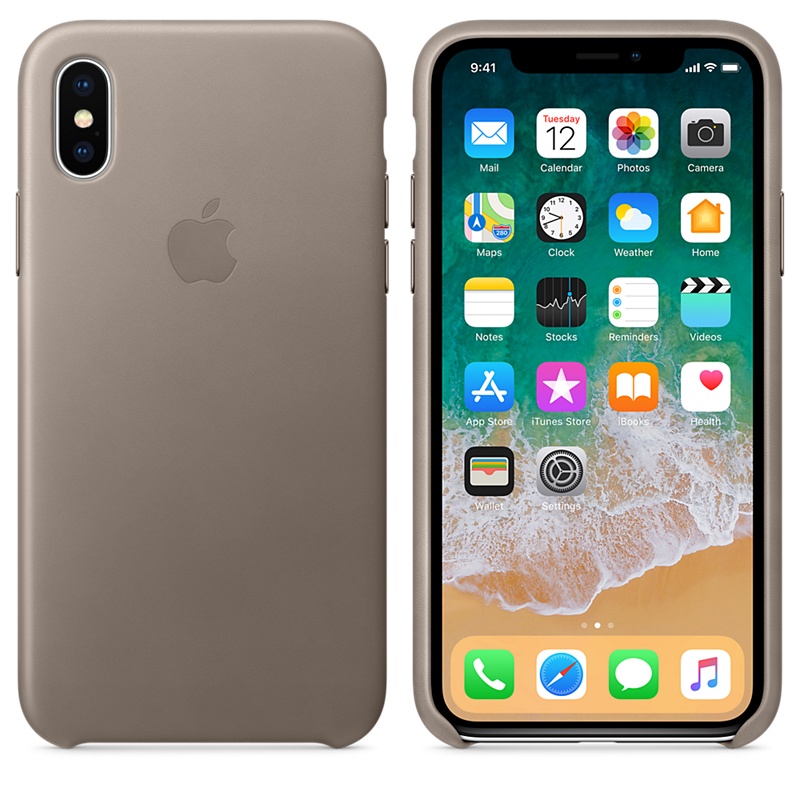 APPLE TAUPE IPHONE X LEATHER CASE 淺灰色 皮套 原裝 手機保護殼 防摔套
