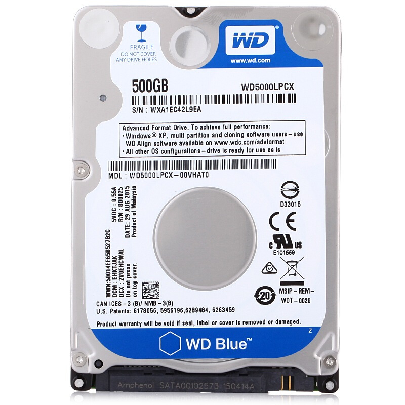 西部数据(WD)蓝盘 电脑硬盘500G SATA6Gb/s 7200转