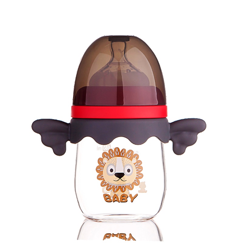 小白熊 (Snow Bear)宽口径玻璃奶瓶 仿母乳实感耐热奶瓶 160ml 魔法黑 09598