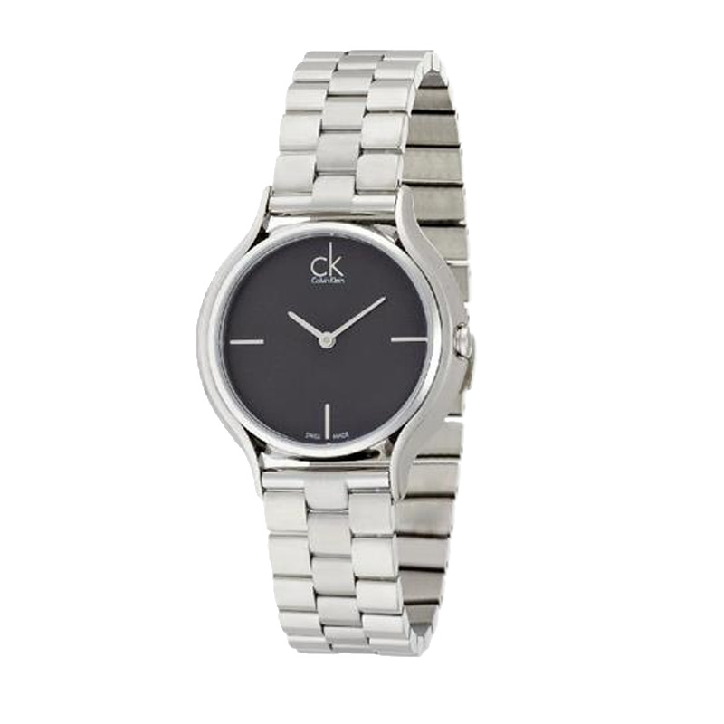 CK(CalvinKlein)SKIRT系列 简约时分针黑盘钢带石英女表K2U23141