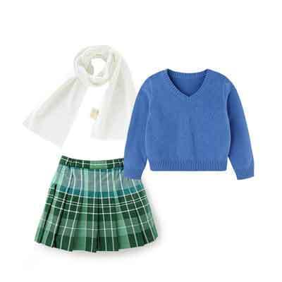 [苏宁自营]英氏女童裙子套装短裙毛衣针织上衣小王子女宝宝3件套153686