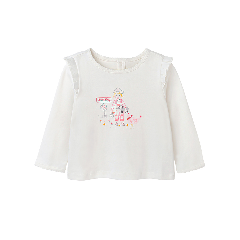 [苏宁自营]英氏女童长袖T恤童装儿童打底衫白色上衣女宝宝t恤163253