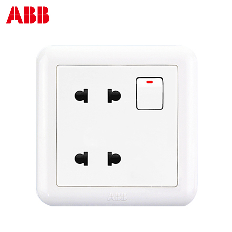 瑞士ABB 开关插座 德静二位二极扁圆两用带开关插座 10AAJ222