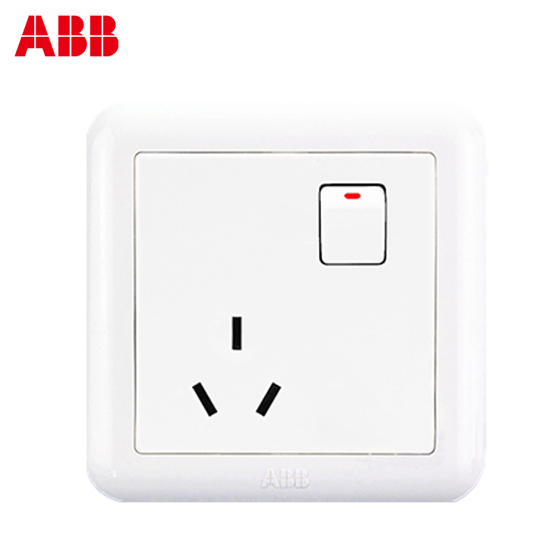 瑞士ABB 开关插座 德静一位三极带开关插座 10AAJ223