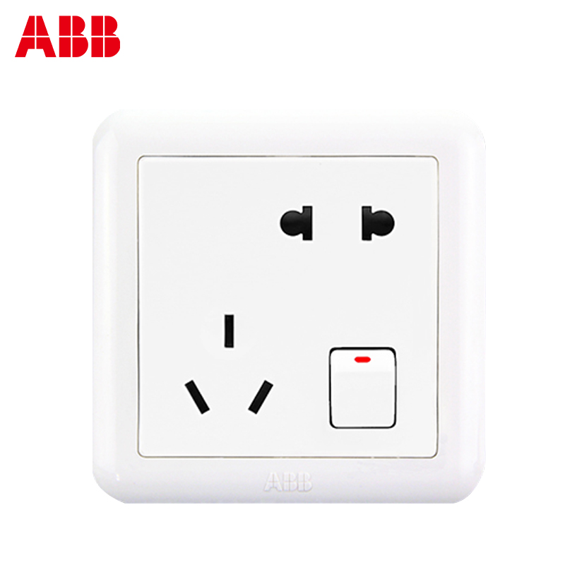瑞士ABB 开关插座 德静二位二三极带开关插座 10AAJ225