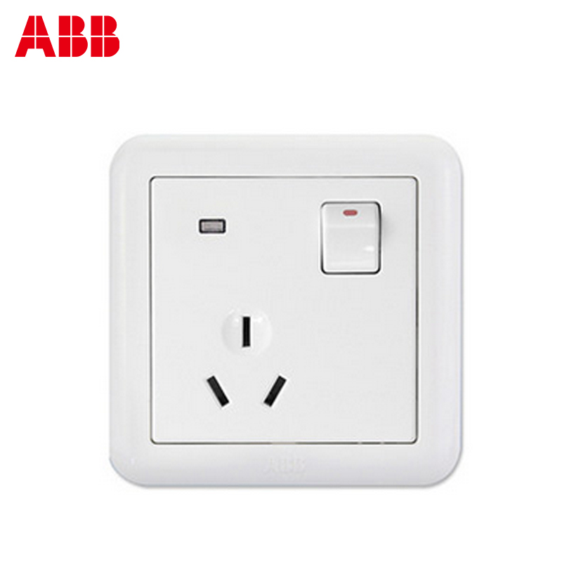 瑞士ABB 开关插座 德静一位三极带开关带灯插座 16AAJ236