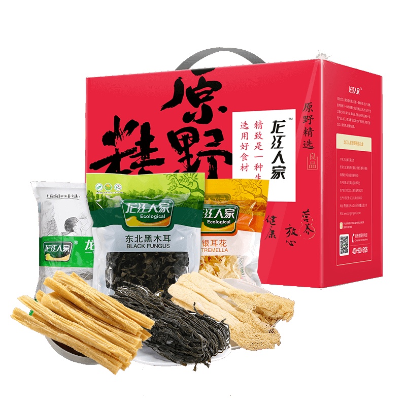 龙江人家原野精选礼盒716g黑木耳粉丝银耳海带丝腐竹团购礼盒员工福利