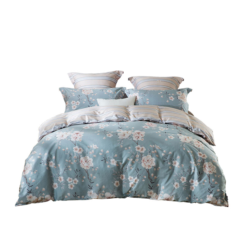 LOVO家纺罗莱生活出品全棉斜纹四件套纯棉床品被套床单1.5m1.8米床 岚湘荼蘼