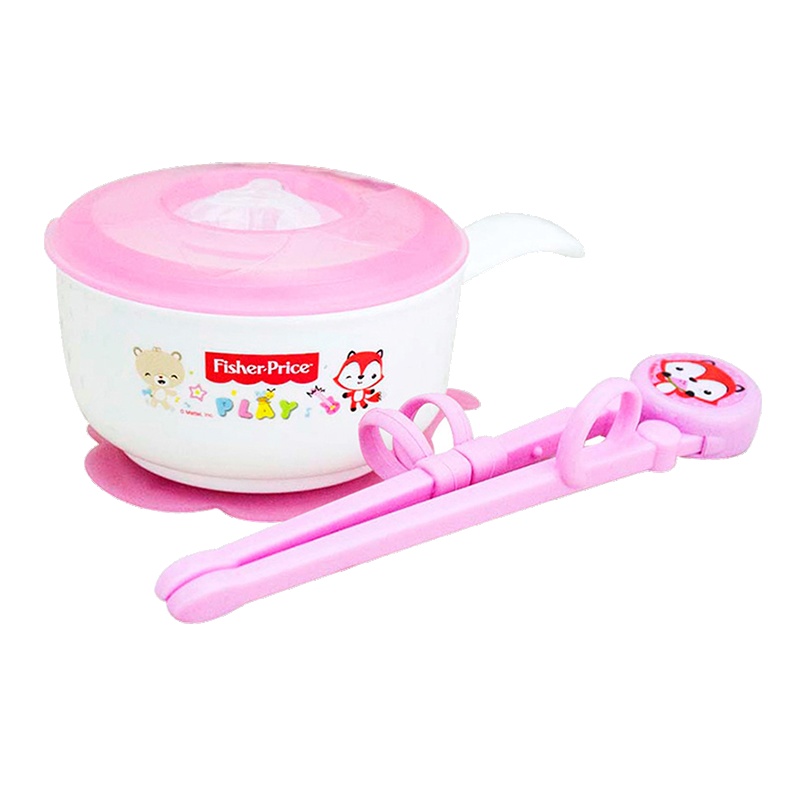 费雪牌(FISHER-PRICE) 儿童餐具硅胶单柄吸盘碗辅食碗与练习筷 FP-8034 粉