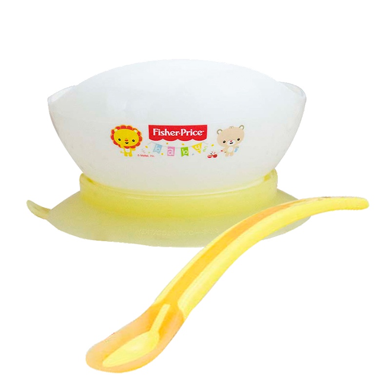 费雪牌(FISHER-PRICE) PP硅胶蜗牛吸盘碗与感温勺婴幼儿宝宝学习训练碗套装儿童餐具FP-8029 黄色