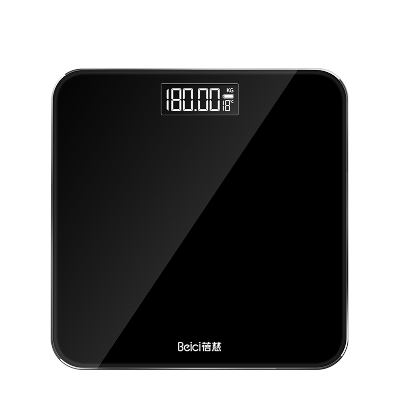 蓓慈(beici) 电子秤BC5012家用体重标准体重成人黑色秤 支持液晶显示 钢化玻璃面板 人体秤电子体重秤