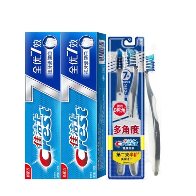 佳洁士(Crest)全优7效口腔护理牙膏牙刷组合装(全优7效牙膏120g*2+牙刷2支装) 宝洁出品
