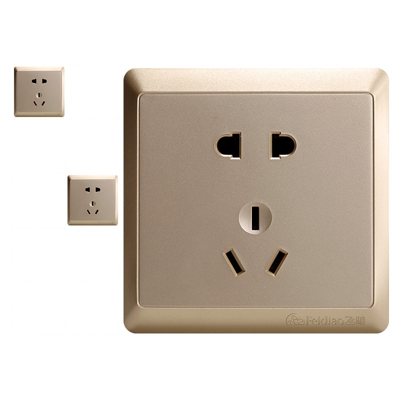 飞雕(FEIDIAO)高端开关插座面板 五孔插座电源墙壁插座(10只)套餐86型出色金