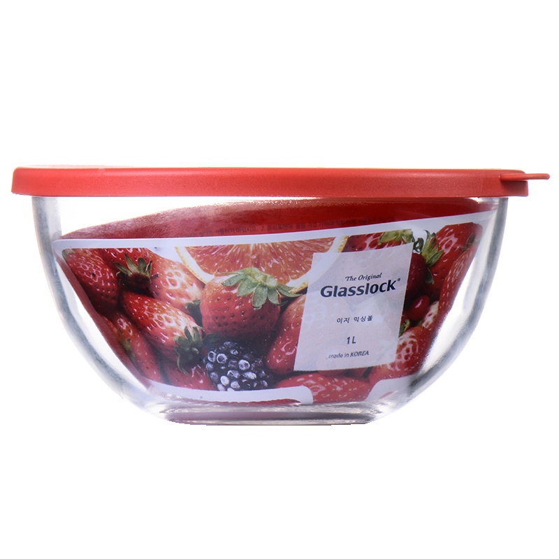 三光云彩(GLASSLOCK)保鲜盒韩国进口耐热钢化玻璃密封盒冰箱食物储存盒大号透明水果沙拉碗带盖1000ml玻璃沙拉碗
