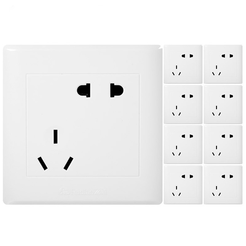 飞雕(FEIDIAO)开关插座面板 斜五孔插座(8只装)套装A3嘉润系列套餐
