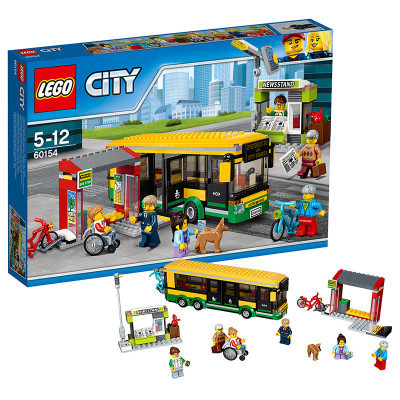 LEGO乐高儿童拼装积木玩具 城市city系列公交车站5-14岁塑料玩具 60154 塑料 100-200块