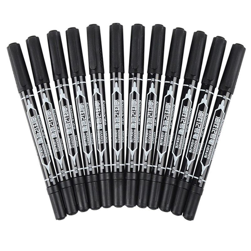 齐心(comix) 0.5mm和2.0mm 小双头 记号笔 黑 MK804 (盒*12支)