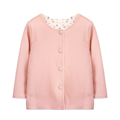 婴姿坊女童纯色休闲单排按扣圆领外套 正反两穿韩版上衣 粉红 73-110cm