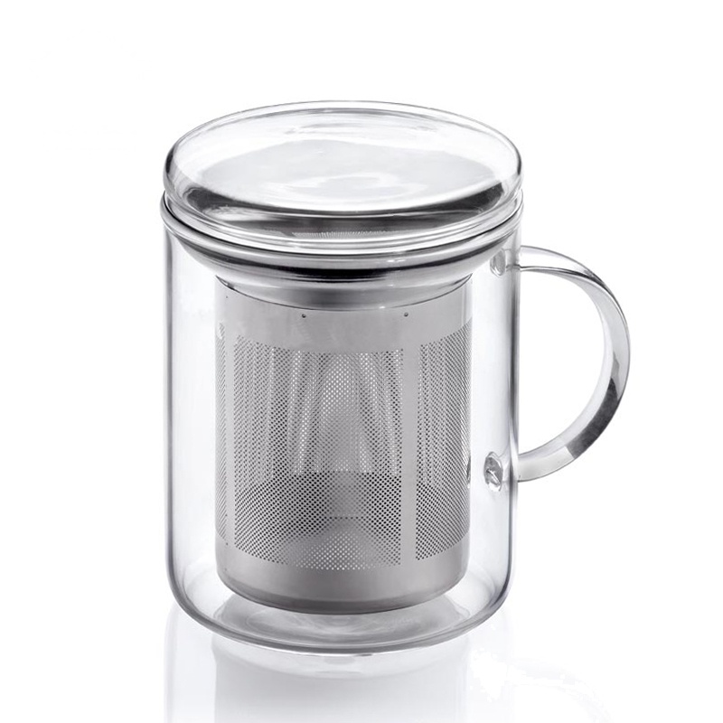 sohome 耐热玻璃百花个人杯 透明玻璃办公杯创意带盖过滤玻璃茶杯子