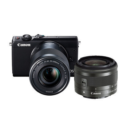 佳能(Canon)EOS M100(15-45+55-200)数码微单套机黑色 全像素双核CMOS 电池LP-E12