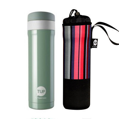 特百惠(Tupperware)暖心保温杯男女士弹跳杯弹盖杯一键开启不锈钢保温水壶水杯子 清新森 430ml