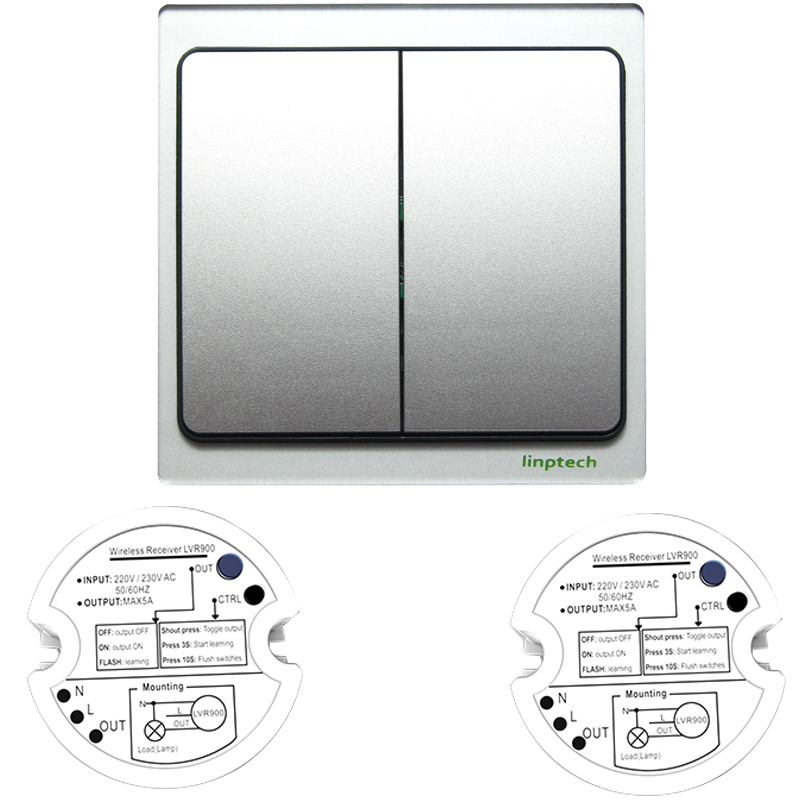 领普科技(linptech)智能开关自发电免布线 K4双开单控无线遥控开关套装 流光银色
