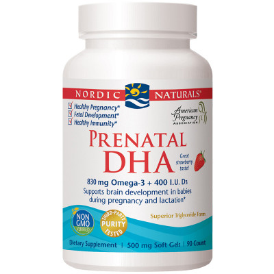 挪威小鱼(Nordic Naturals)孕妇产前DHA深海鱼油胶囊90粒/瓶装(草莓味) 美国进口孕中