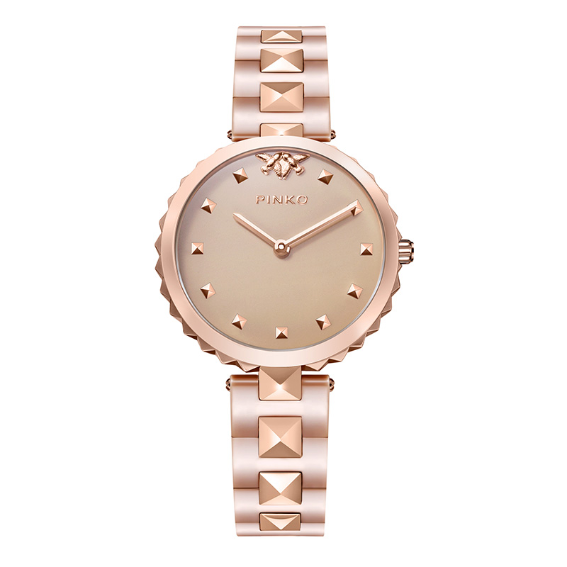 意大利进口PINKO简约时尚石英女表Cherimola系列卡其色钢带PK.2321L/09S
