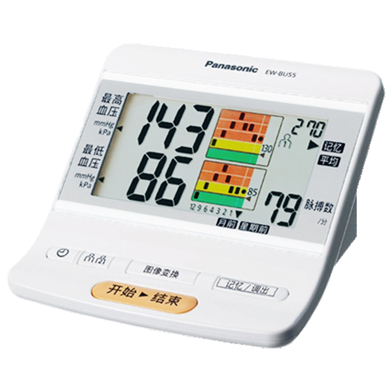 松下(Panasonic)电子血压计BU55上臂式 全自动血压测量仪记忆两人血压值家用老人血压测量 配AC电源