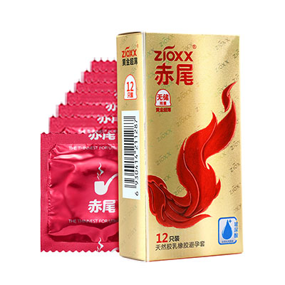 赤尾(Zioxx)超薄避孕套安全套 情趣用品黄金系列 天然乳胶套透明质酸 无储12只装