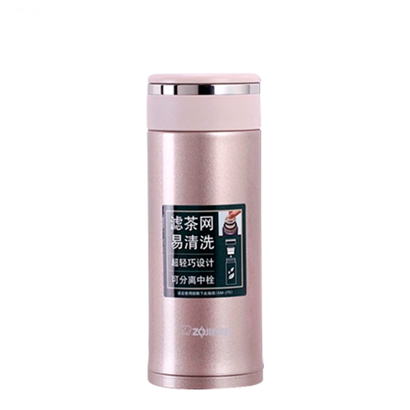 ZOJIRUSHI/象印 SM-JTE34-PX日本不锈钢真空保温保冷杯 带滤网泡茶进口水杯 男女款时尚礼品杯子香槟金色
