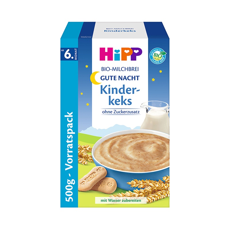 [临期清仓]Hipp 喜宝 有机牛奶饼干燕麦晚安米粉 450g /盒装 6个月以上