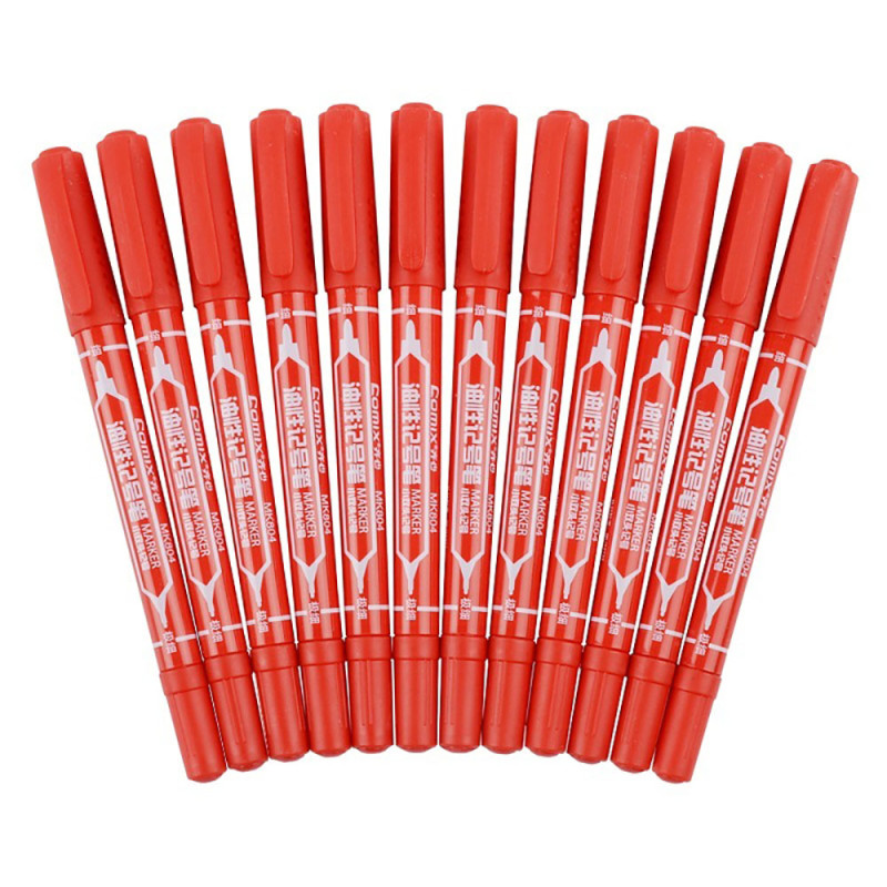 齐心(comix) 小双头 (0.5mm和2.0mm )记号笔 红 MK804 (盒*12支)