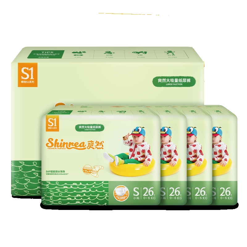 爽然(shinrea)大吸量瞬吸S1纸尿裤/尿不湿S104片(6kg以下)(国产)