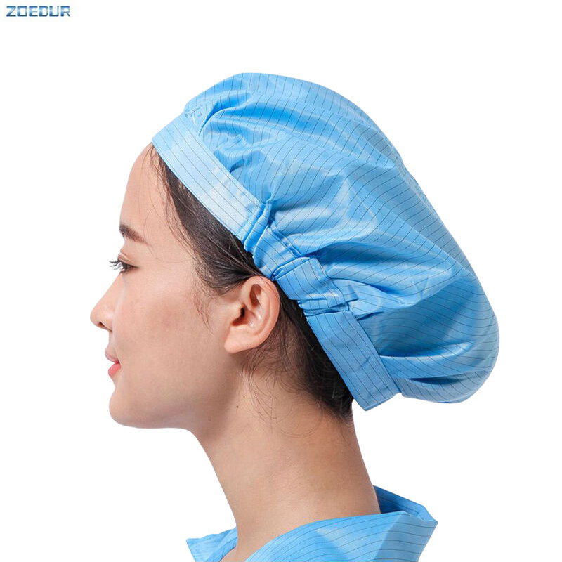 ZOEDUR 防静电无尘帽 防尘帽 女大工帽 圆帽 蘑菇帽洁净帽 车间工作帽 蓝色